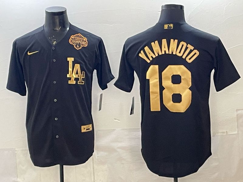 Men Los Angeles Dodgers #18 Yamamoto Black Gold 2026 Nike Game MLB Jersey 005